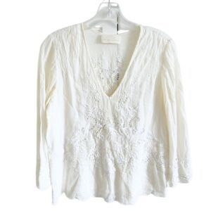 Love Sam Elegant Off-White Cream Embroidered Top Blouse Sz Small 100% Cotton